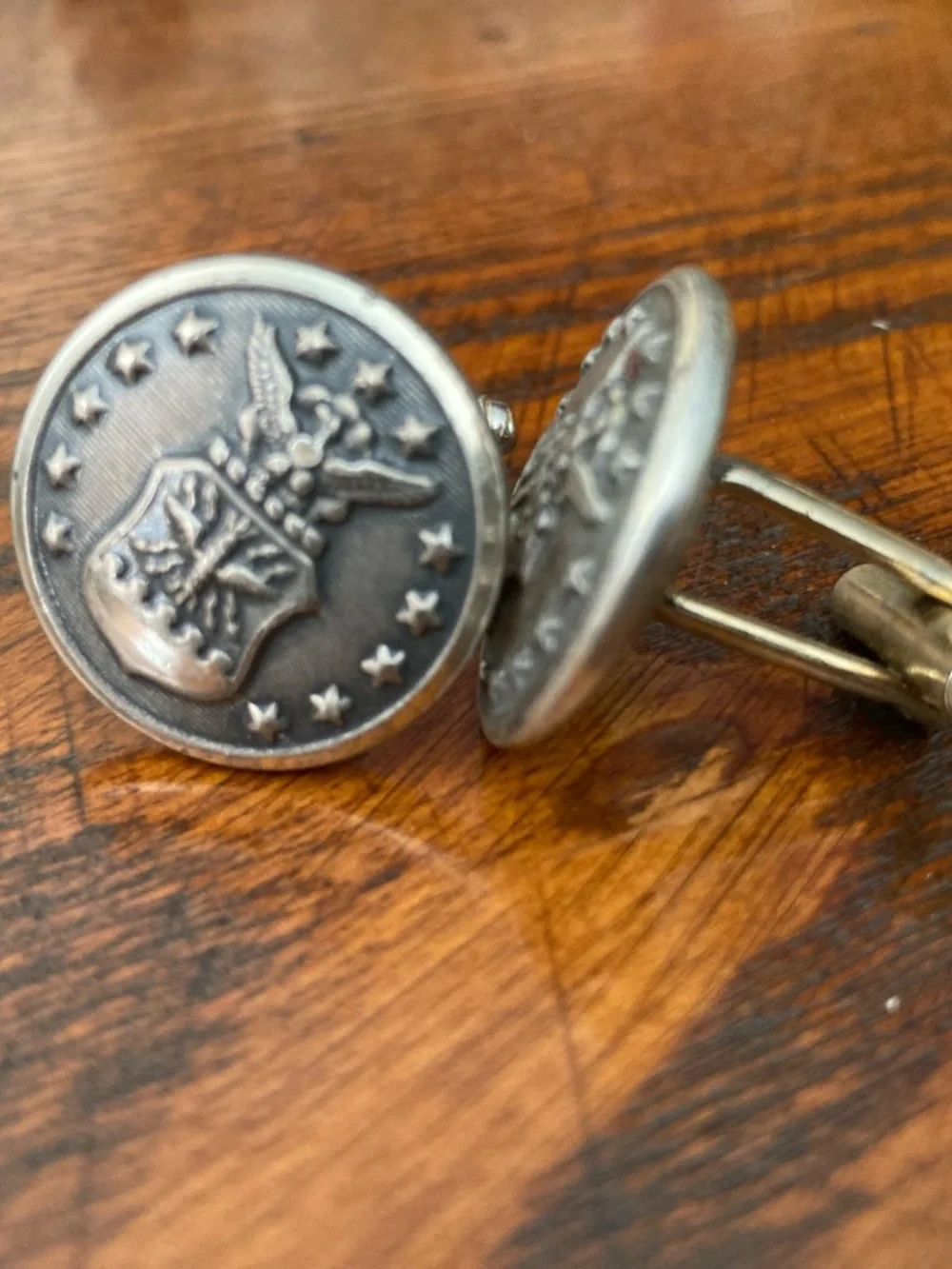 Vintage U.S. Air Force Button Cufflinks – Silver Plate Over Brass – Post WWII US